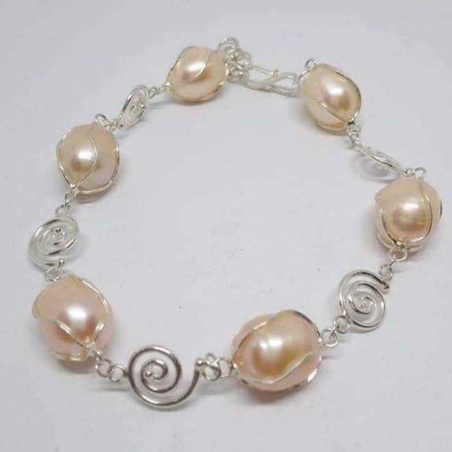 Gelang mutiara air tawar lombok asli rangka silver