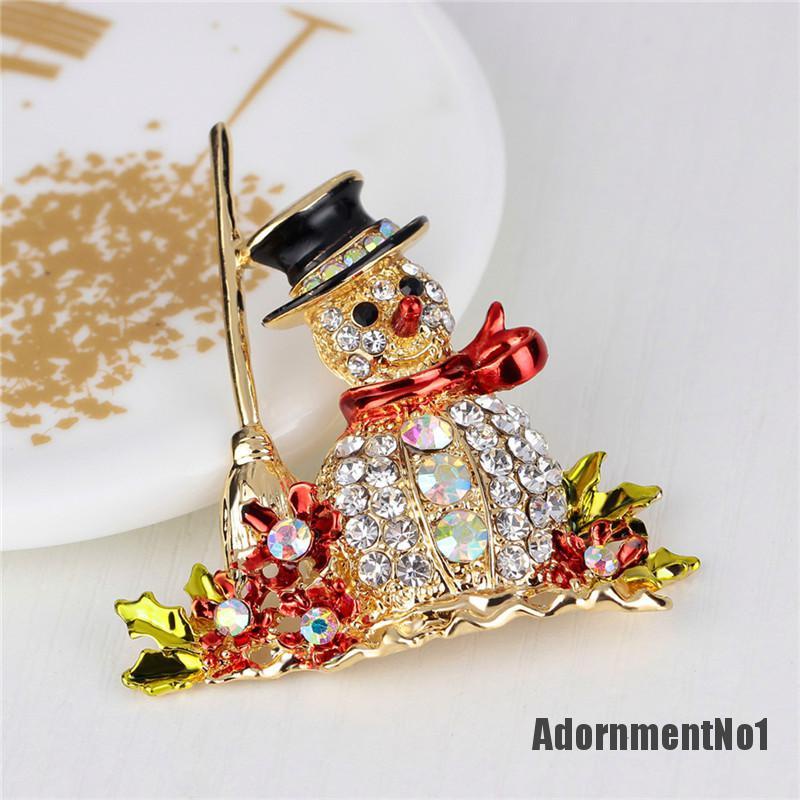 (Adornmentno1) Bros Pin Desain Snowman Natal Hias Kristal Berlian Imitasi Untuk Wanita