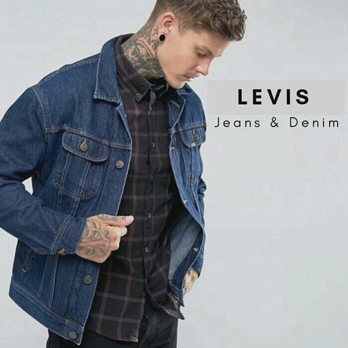jaket pria distro premium Wangkers Jaket Lepis levis jaket jeans jins sobek destroy-Biru Tua