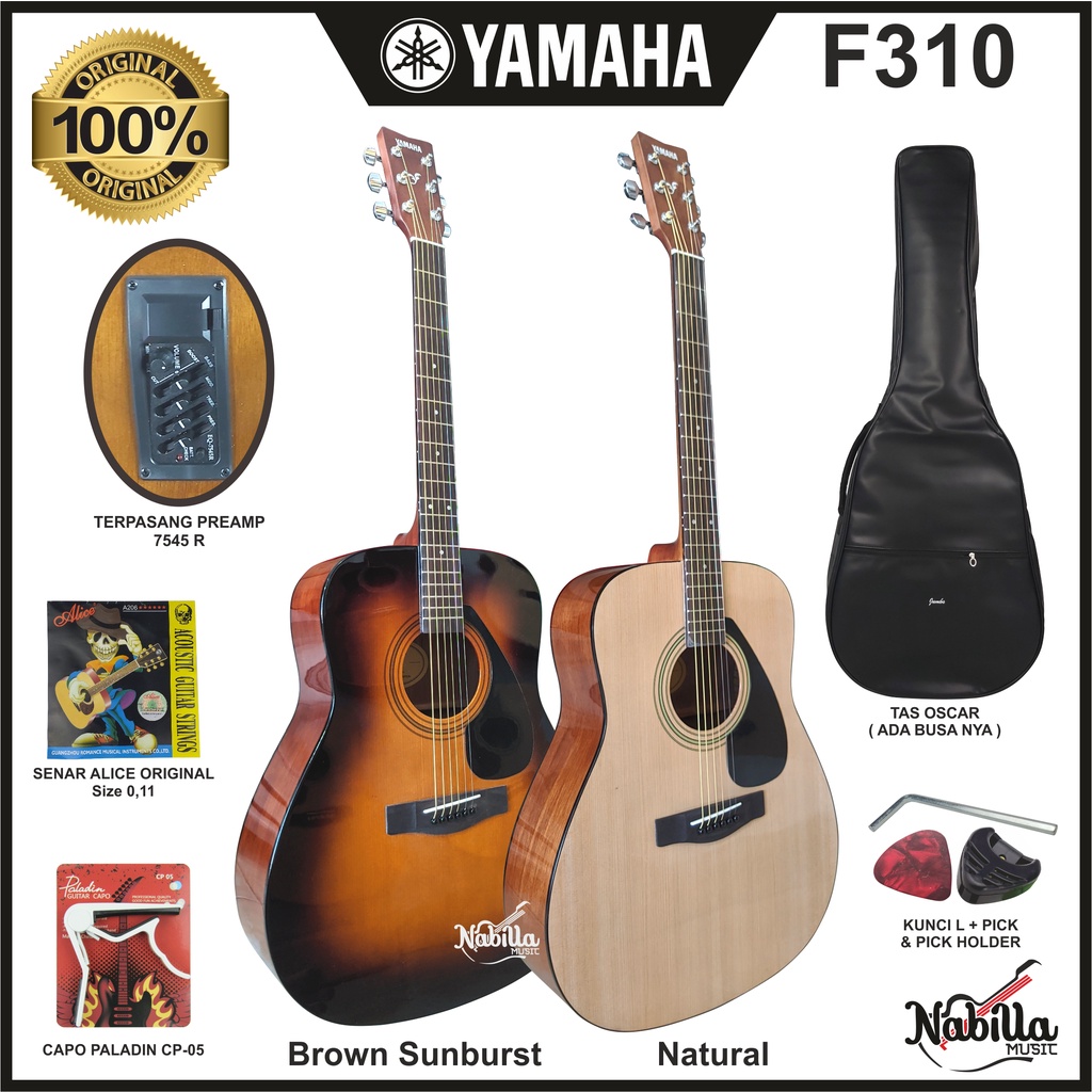 Gitar ORIGINAL Yamaha Akustik Acoustic Folk F310 / F 310 / F-310 Equalizer 7545 R Gratis Packing Kay