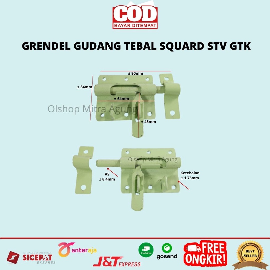 Grendel Square Gudang Tebal mdl Stamvick 2.5&quot; / GTK Grendel Gembok