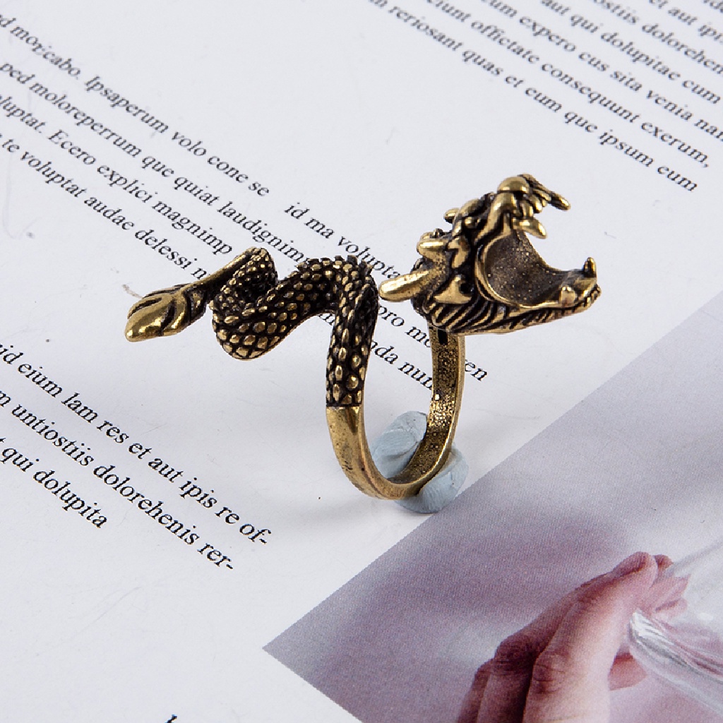 Cincin Bentuk Hewan Naga Bahan Zinc Alloy Adjustable Gaya Vintage Untuk Hadiah