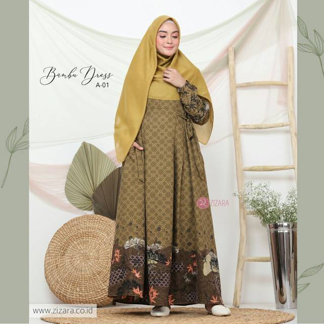 Zizara gamis motif batik bambu dress