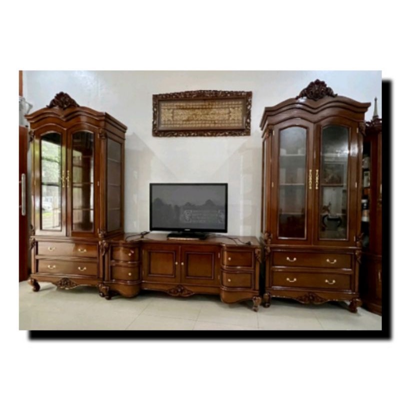 COSTUM LEMARI HIAS BIFET TV LEMARI KACA LEMARI JATI JEPARA