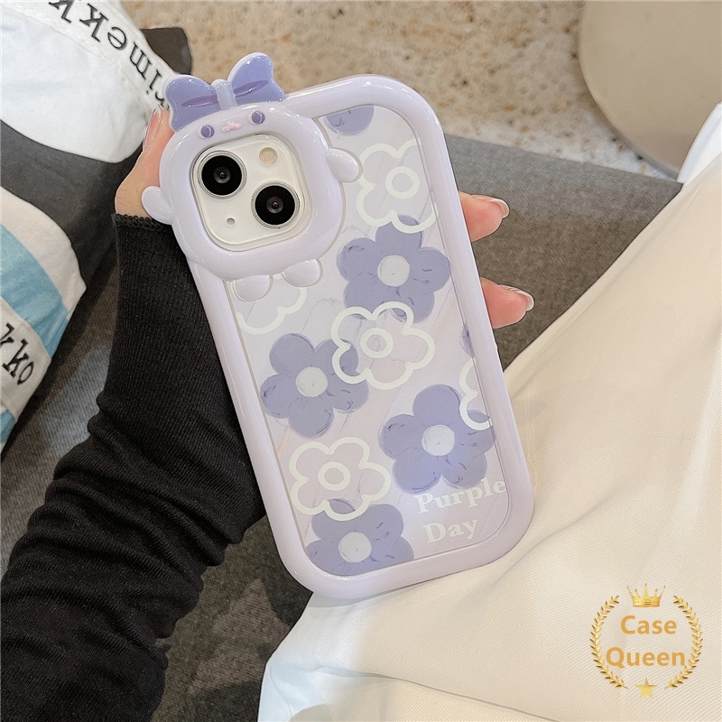 Case Oppo A17 A15 A7 A52 A92 A92 A96 A76 A5S A12 A3S A12E A53 A74 A95 A16K A17K A16E Reno5 5F 4F A16 A5 A9 A15s A57 A54 A31 A55 A16s Bow-knot Little Monster Lensa Ungu Flowers Cover