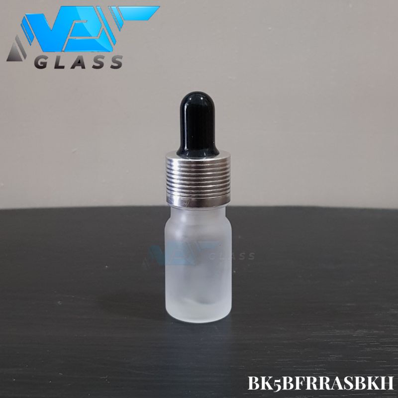 botol kaca pipet 5ml bening tebal frosted doff - ring almunium silver bergaris