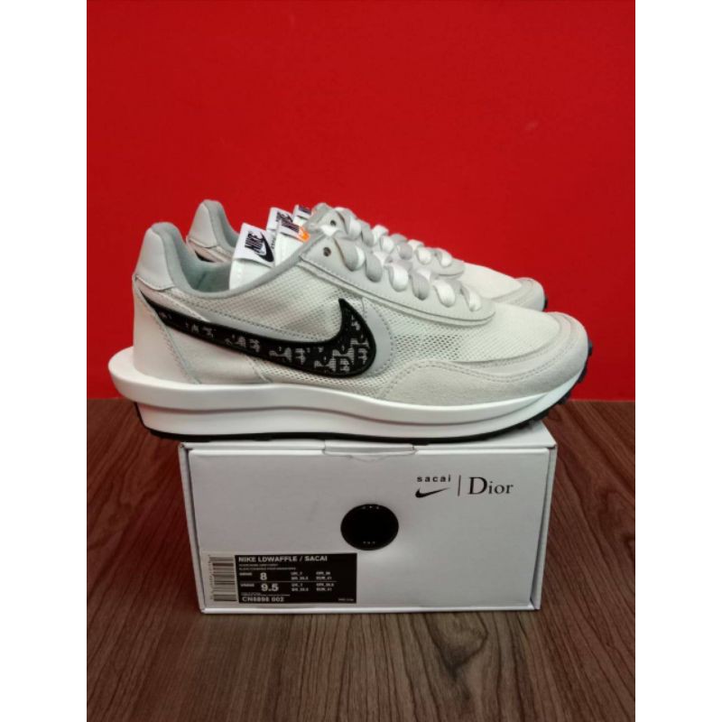 sepatu nike sacai waffle racer white grey PK original
