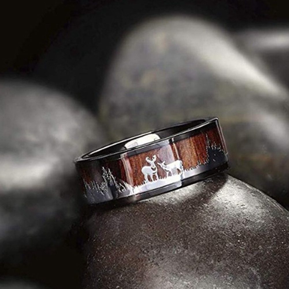 Huluboy Cincin Siluet Rusa Bahan Titanium Steel Untuk Pria / Wanita