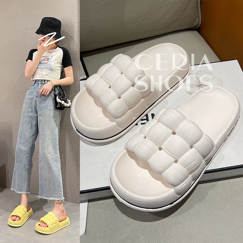 PVC Sandal Wanita Jelly Korean Import Slipper Bahan Karet Tebal Empuk Motif Webbing Super Soft 219