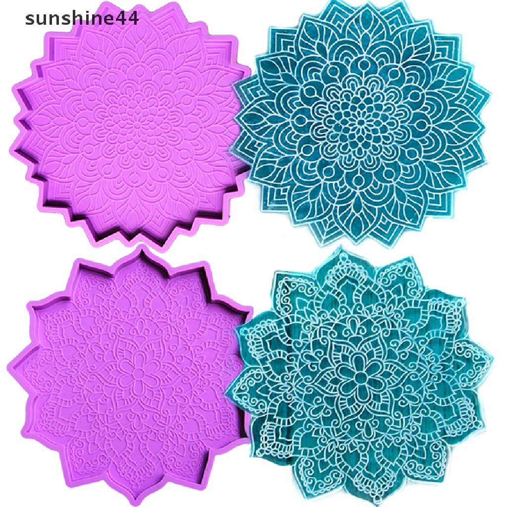 Sunshine Cetakan Epoxy Resin Bentuk Bulat Motif Mandala Bahan Silikon