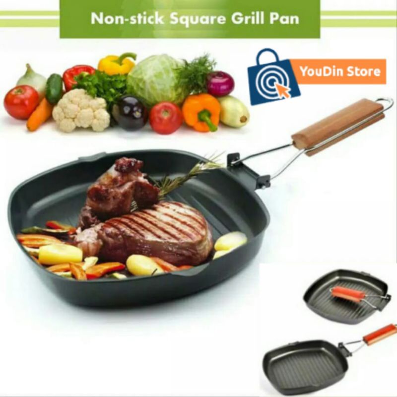 Square Grill Pan BBQ Wajan Panggangan Barbeque Teflon Alat Panggang Kompor Anti Lengket