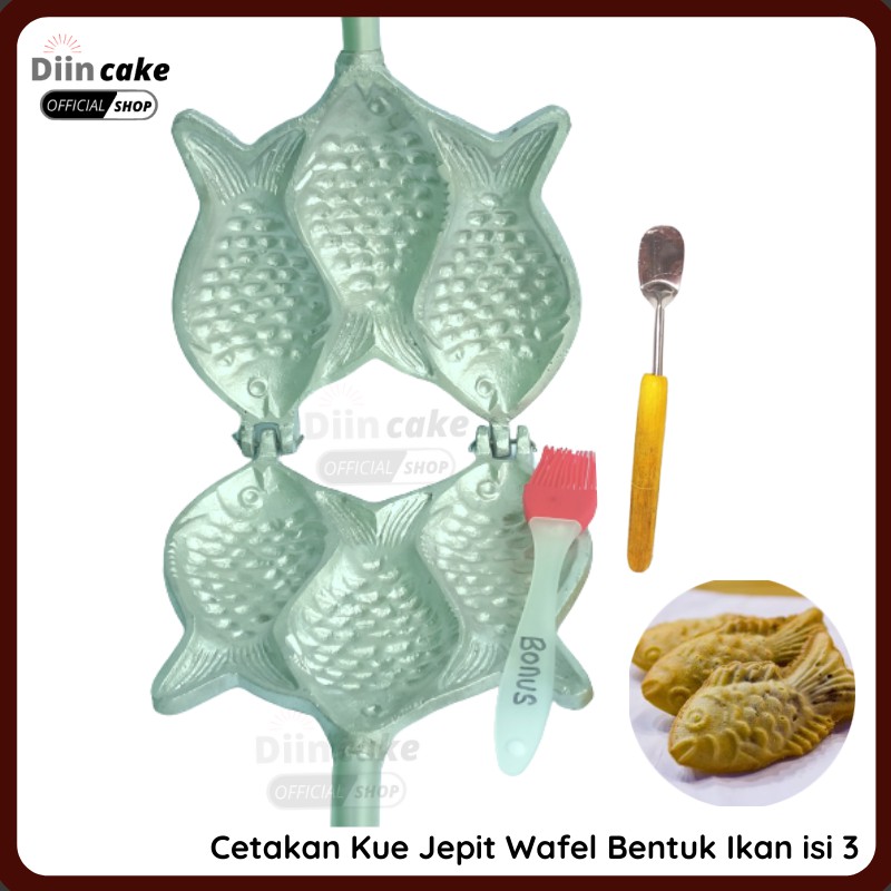 Cetakan Kue Waffle / Wafel Bentuk Ikan Isi 3 Bonus Sutil Kue Dan Kuas Kue Silikon