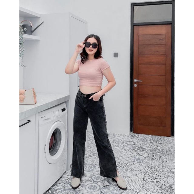 Celana Kulot Jeans Wanita - boyfriend snow acid - kulot highwaist