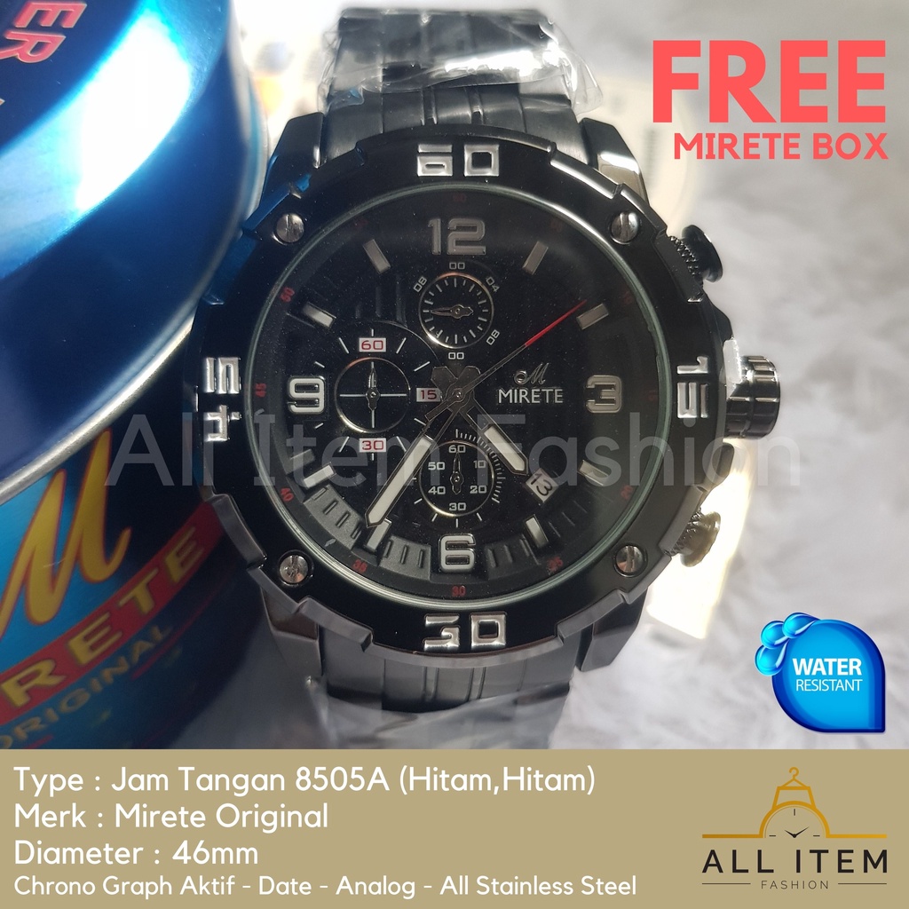 Jam Tangan Chrono Rantai MIRETE 8505A / Jam Tangan Pria Anti Air ORI /Arloji / Watches (FREE BOX)