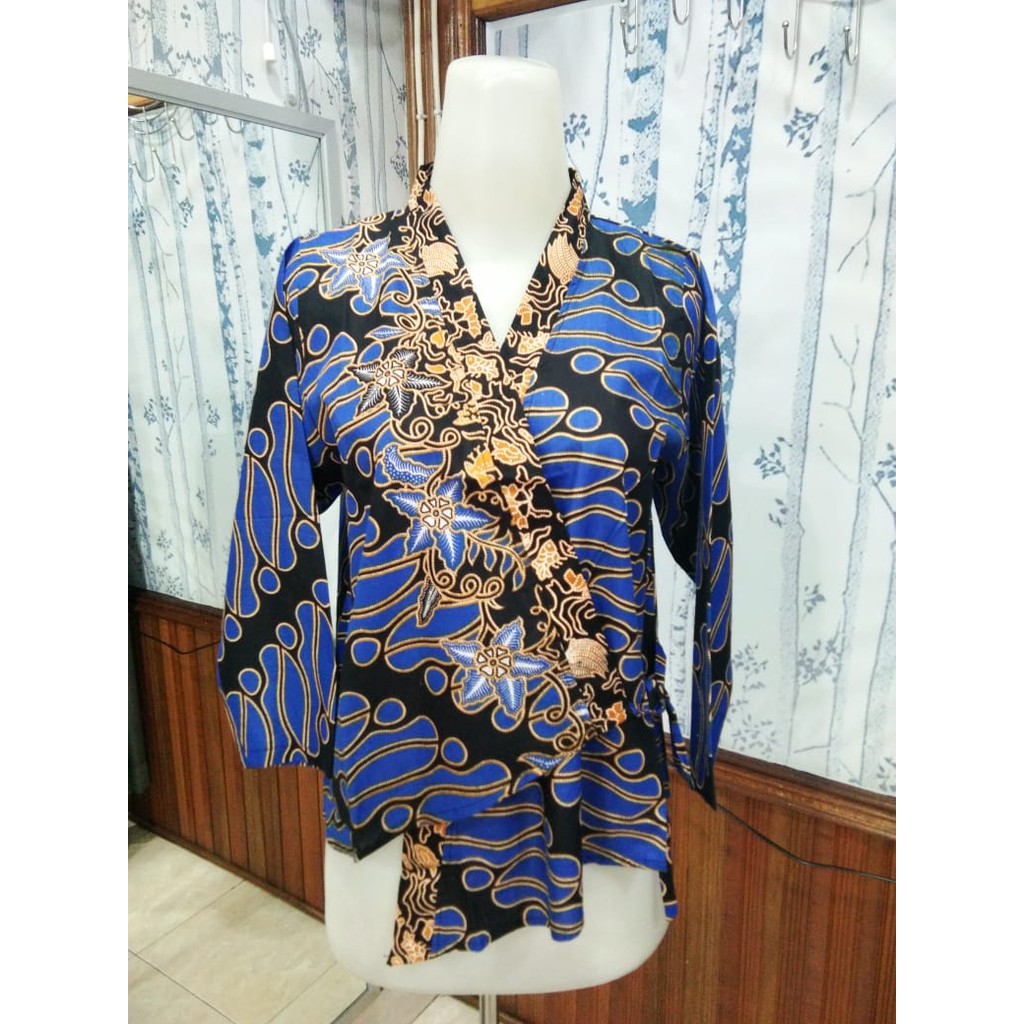 WELVA - Atasan Batik Kimono Wanita Kerja Blouse Batik Kimono Santai Adem