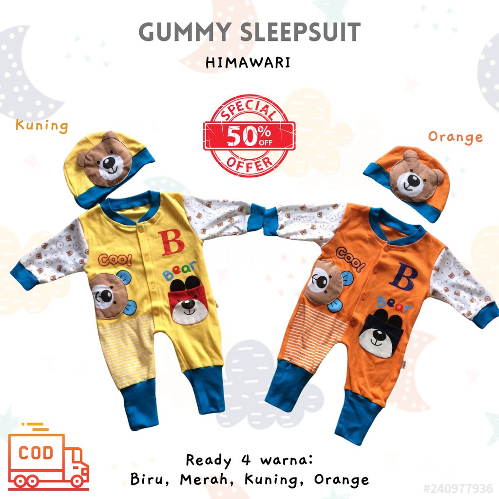 Sleepsuit HIMAWARI - Sleepsuit Bayi Sleepsuit Anak Jumper Anak Lengan Panjang Jumper Katun Free Topi