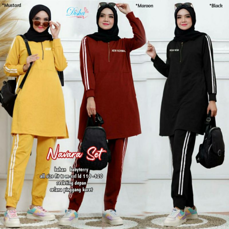 Navara Set By Disha Setelan Baju Olahraga Wanita Setcel Training Wanita Muslim Setelan Sport XL XXL