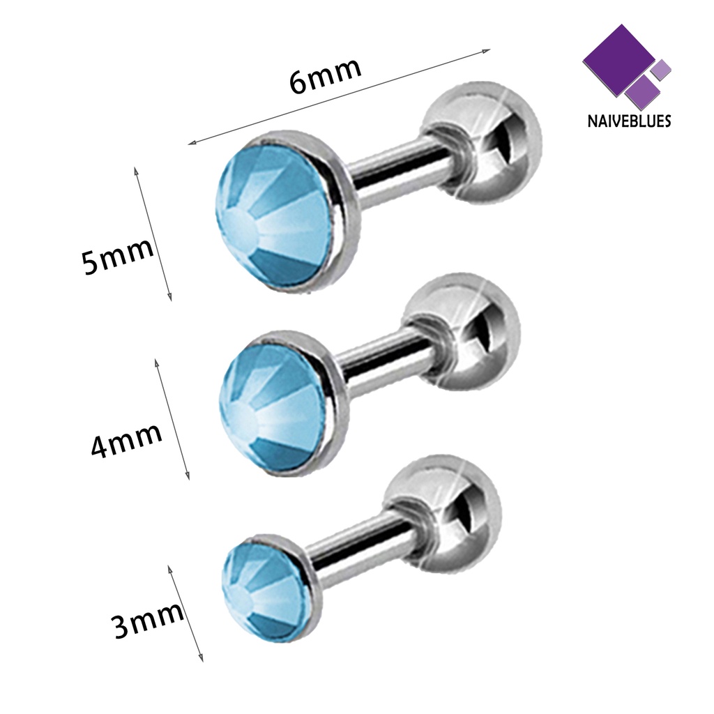 3pcs / Set Anting Stud Bentuk Bulat Bahan Stainless Steel Untuk Wanita