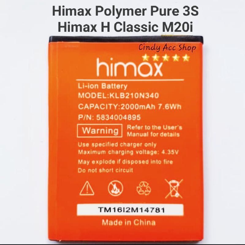 Baterai Himax Polymer Pure 3S Himax H Classic M20i KLB210N340 Batre Battery Original