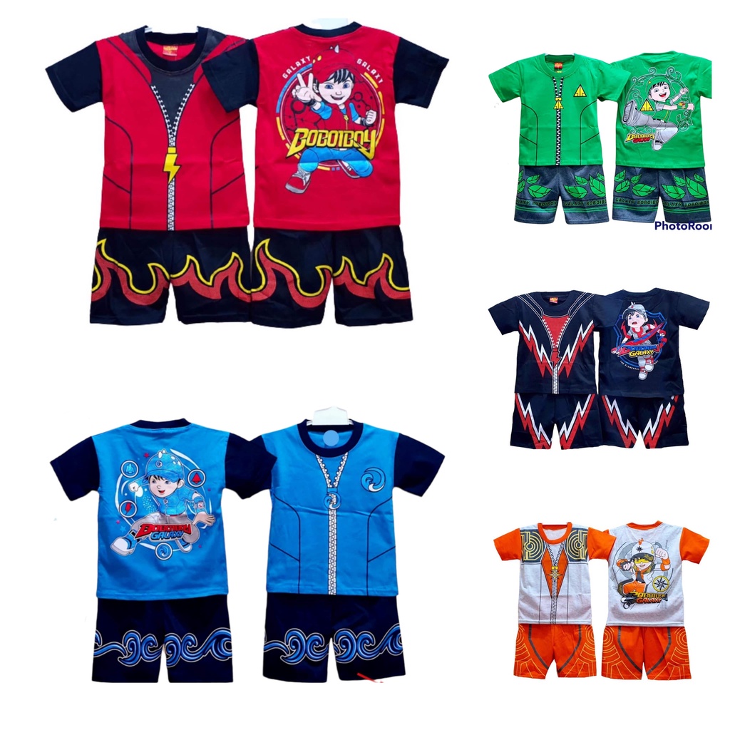 SETELAN BAJU ANAK LAKI LAKI KOLEKSI BOBOIBOY API AIR SOLAR DAUN HALLINTAR TERBARU UNTUK USIA 1-10 TAHUN BISA COD