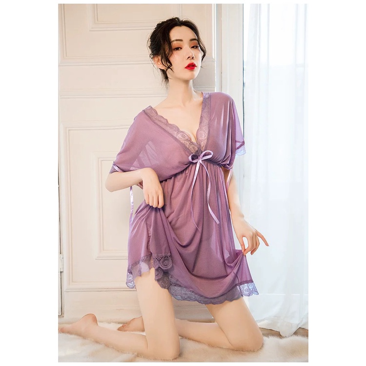 (COD) Lingeri Sexy hot transparan Renda Baju Tidur Wanita jumbo Piyama impor 3A352