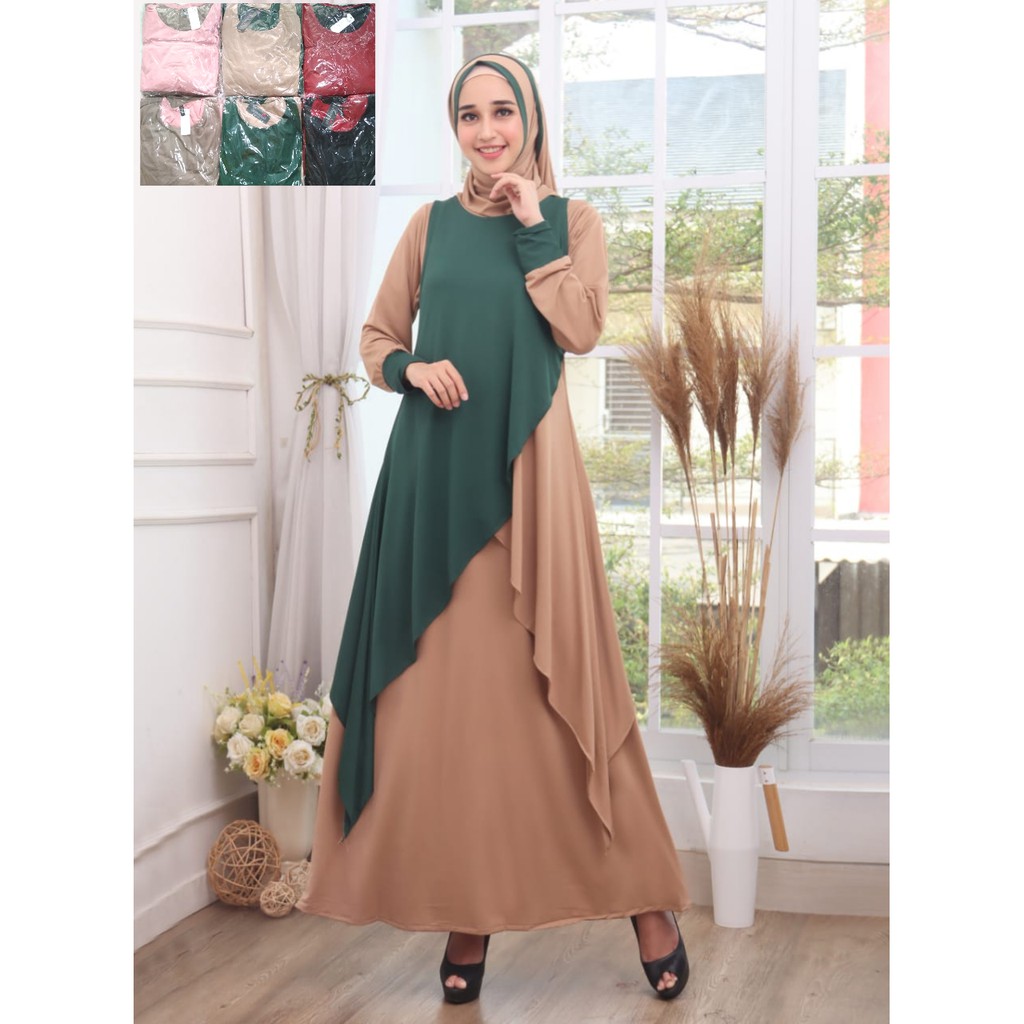 selena fashion baju gamis fashion  bahan lemon skin 3in1 fit XL
