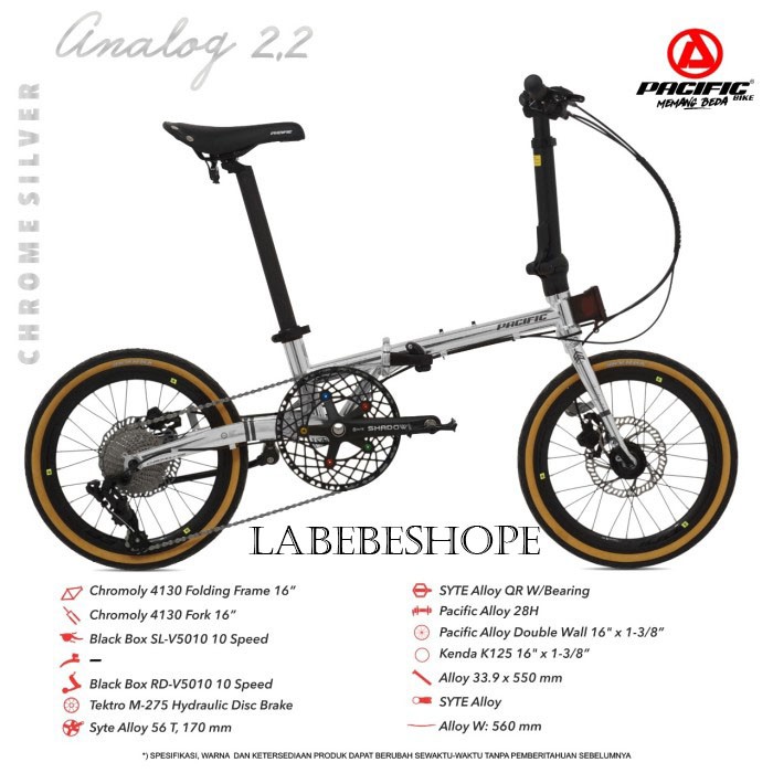 Sepeda Lipat Folding Bike 16" inch PACIFIC Analog 2.2 Full Chromolly 10 Speed