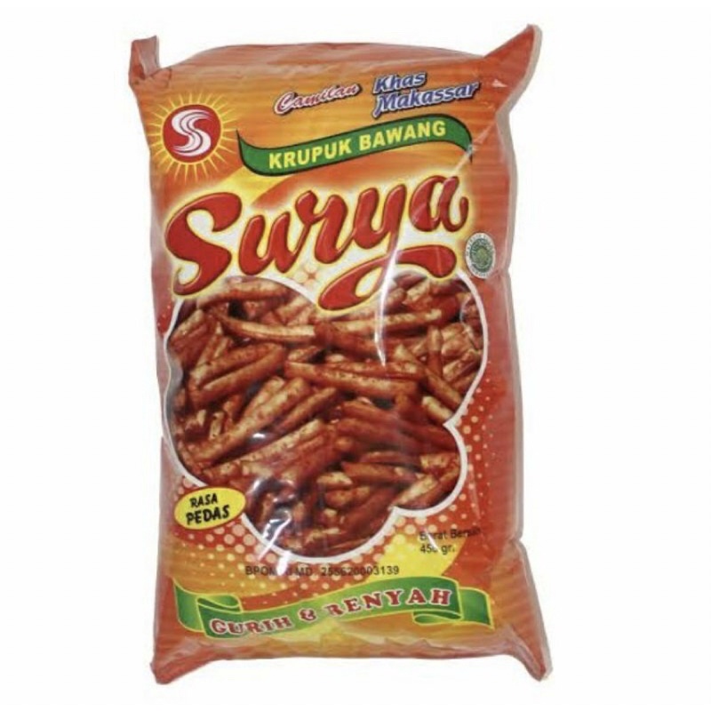 

SURYA KRUPUK BAWANG RASA PEDAS 225 gr. Cemilan khas Makassar LANGSUNG KIRIM