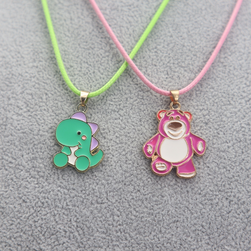 2pcs / Set Kalung Tali Liontin Kartun Hewan Warna-Warni Untuk Aksesoris