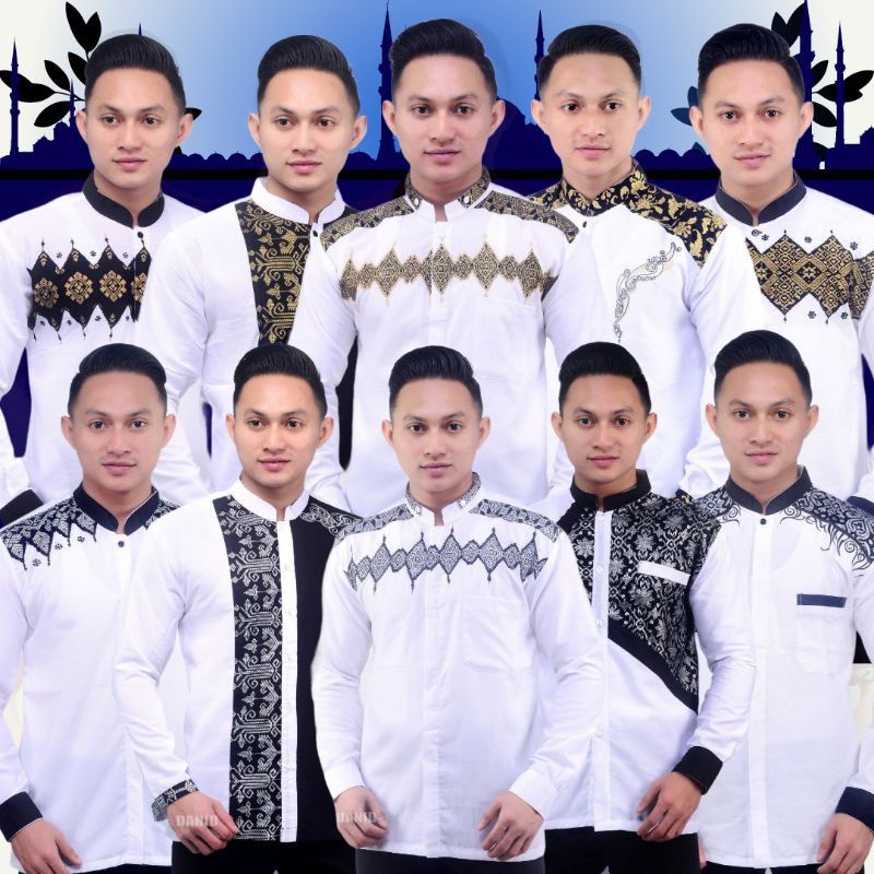 Baju Koko Putih Lengan Panjang / Koko Pria Kombinasi Batik