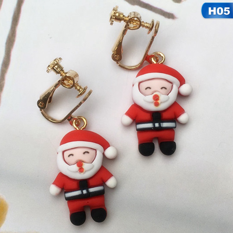 Fancyqube Anting Stud Desain Pohon Natal Santa Claus Untuk Wanita