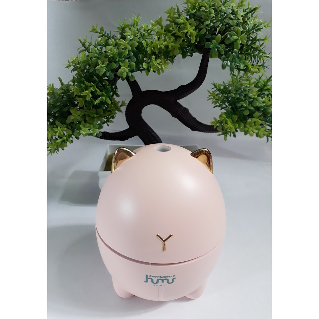 DIFFUSER AROMATERAPI RUANGAN ELEKTRIK MURAH MOTIF CORAK KAYU PENGHARUM HUMIDIFIER-CAT PINK