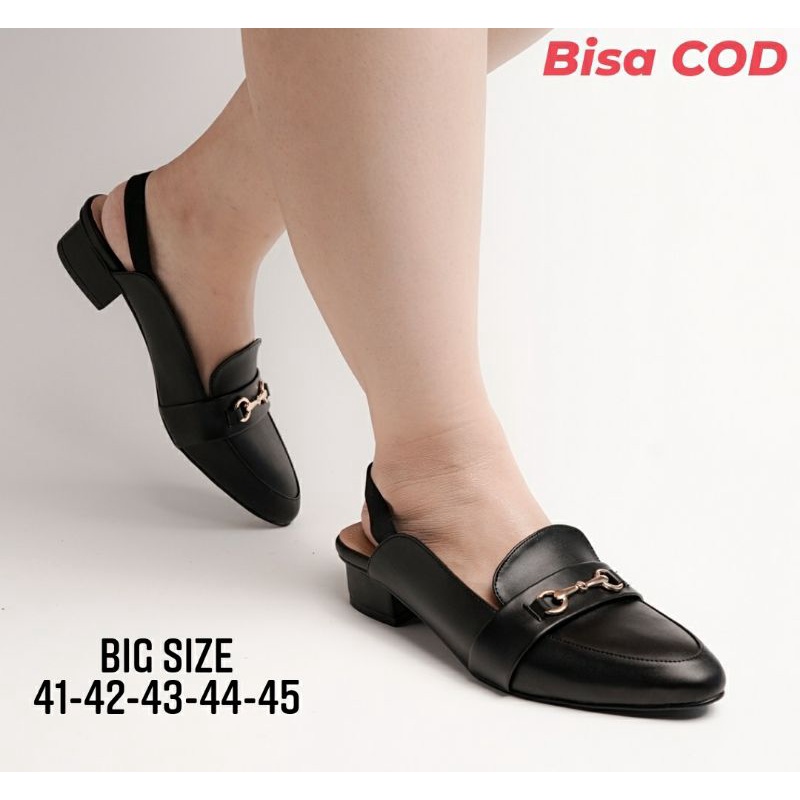 Sandal Flat Wanita Makazi Big Size 41-45 / Sendal Tali Gladiator Kulit Jumbo Hitam, 44