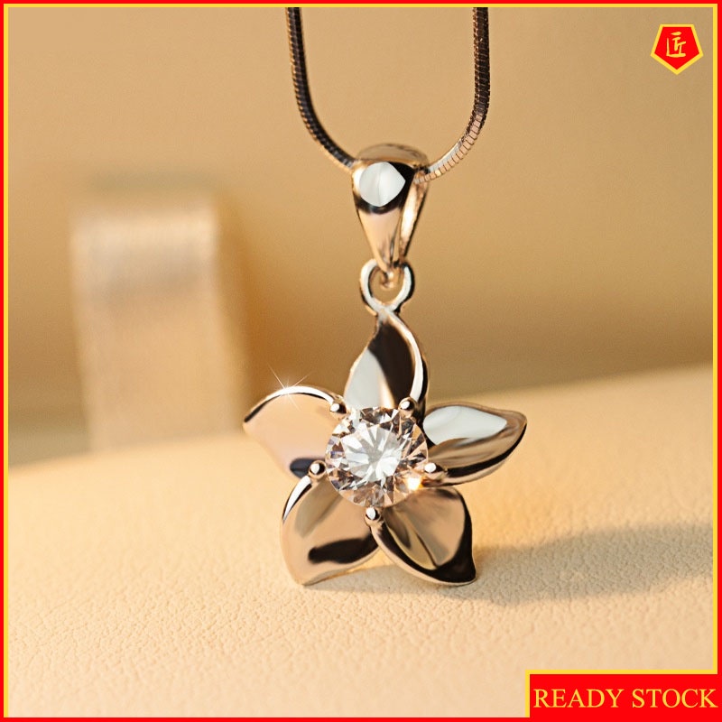 [Ready Stock]Flower Necklace Silver Women's Fashion Simple All-Match