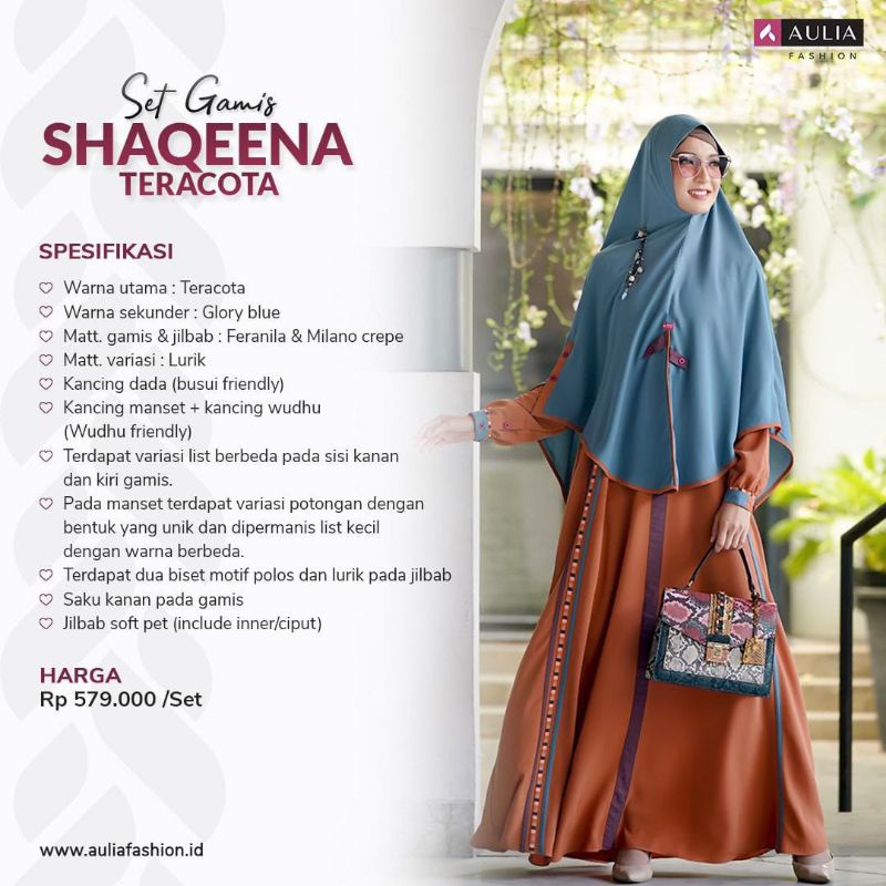 Gamis Set Hijab Syar'i Terbaru ORI Aulia Fashion SHAQEENA Teracota