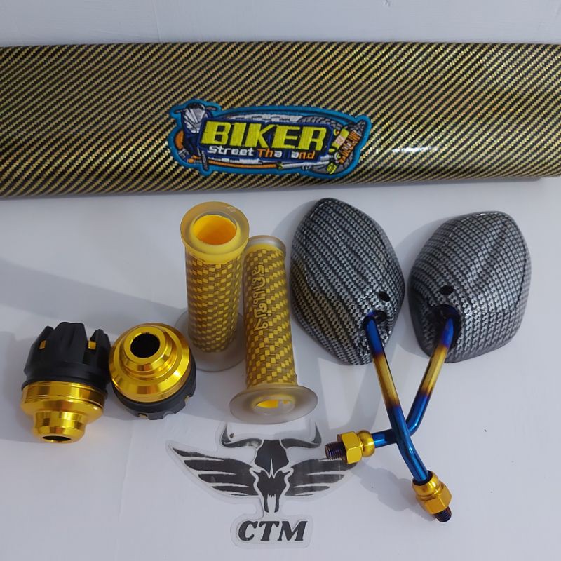 [PAKET 4B] SPION BEAT TWOTONE + GRIP CARBON + SARUNG KULIT JOK + JALU AS RODA DEPAN - GOLD