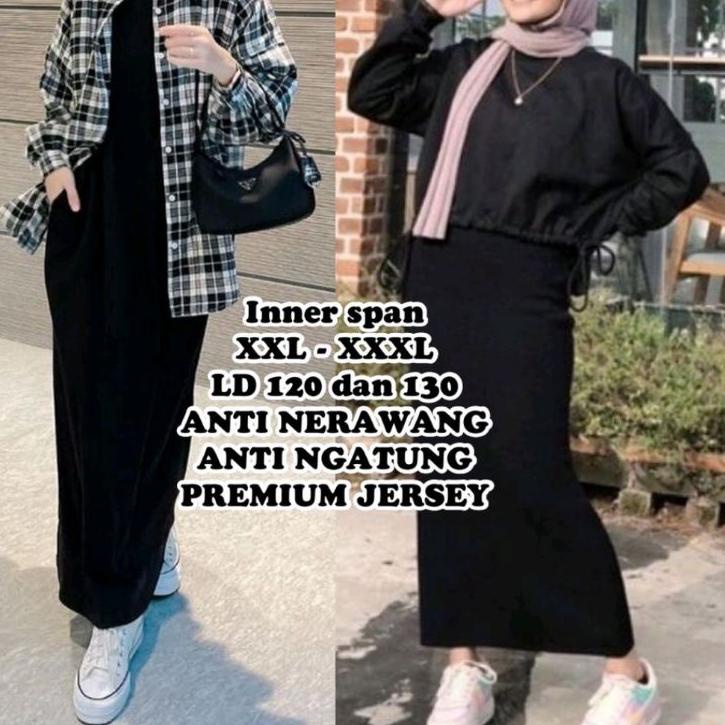 Recomended.. Inner Span Jumbo Dress Tanpa Lengan XXL Jersey Jumbo Ld 120-130 Gamis Span