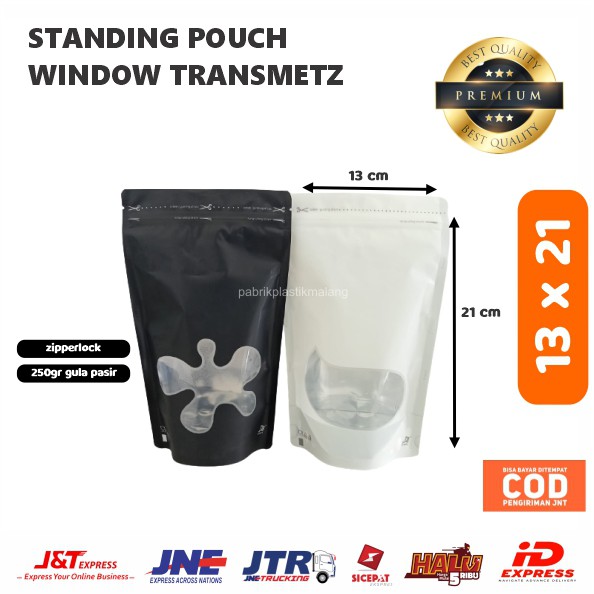 Standing Pouch Window Transmetz 13 X 21 250gr / Plastik Snack / Kemasan Kopi / Plastik Window