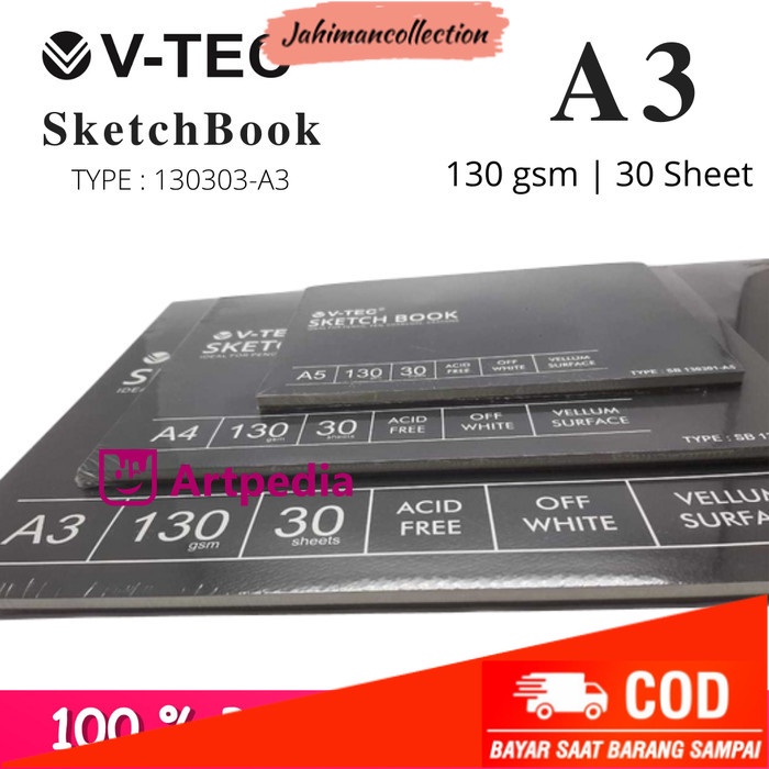 

✨ BISA COD ✨ V-TEC SKETCHBOOK A3 VELLUM SURFACE 130GSM 30Sheet Type-130303