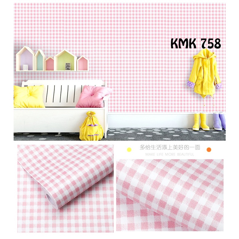 WALLPAPER WALL STICKER STIKER DINDING 758 KOTAK PINK WALLPEPER RUANG TIDUR WALPAPER DAPUR DEKORASI RUMAH