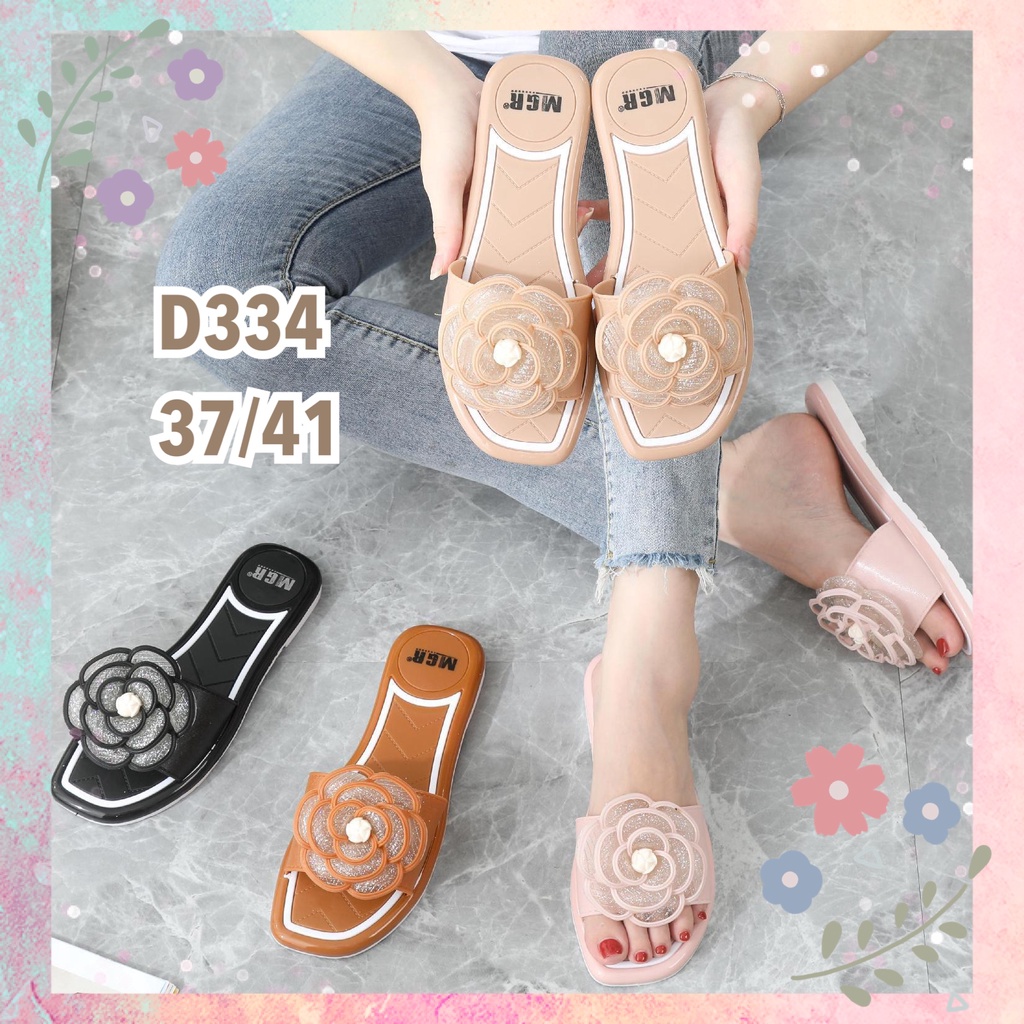 [NEW]Sandal Slop Jelly Karet Wanita Bunga CC CHANLE Cantik Premium Elegan Impor MGR Mokaya Balance (D334) / Size 37-41