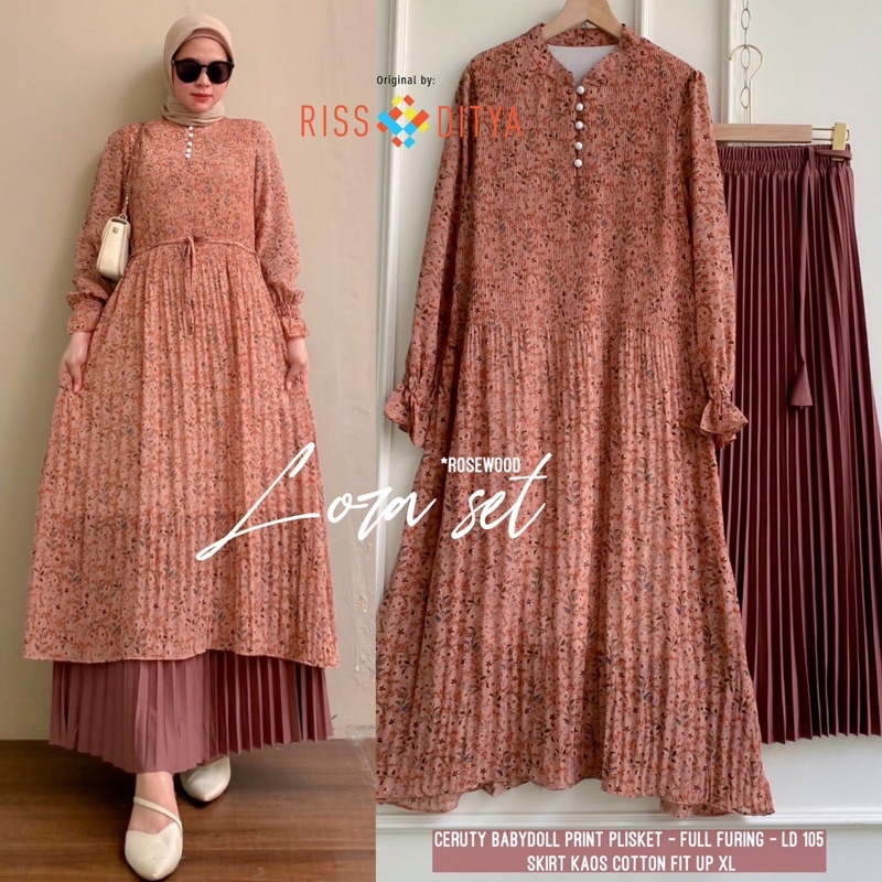 SETELAN ROK LOVA LOZA SET ROK ONESET SETROK PLISKET PRISKET POLOS KOMBINASI  CERUTY CERUTTY CERUTI C