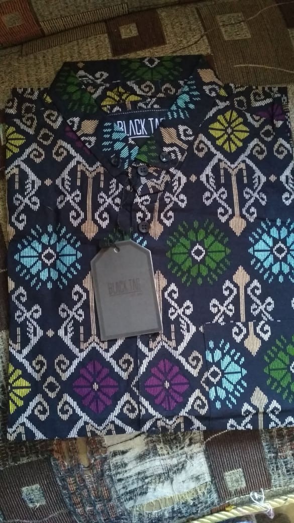 Freypv 7096 Short Batik Black Blue Green M-xl Kemeja Batik