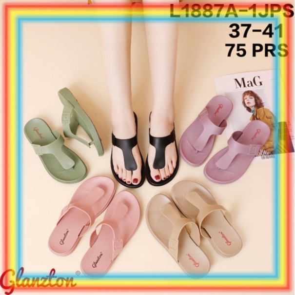 L1887A1JPS Sandal Jelly Glanzton Wanita Sendal Jepit Cewek Wedges Japit Perempuan Jelly Doff Impor