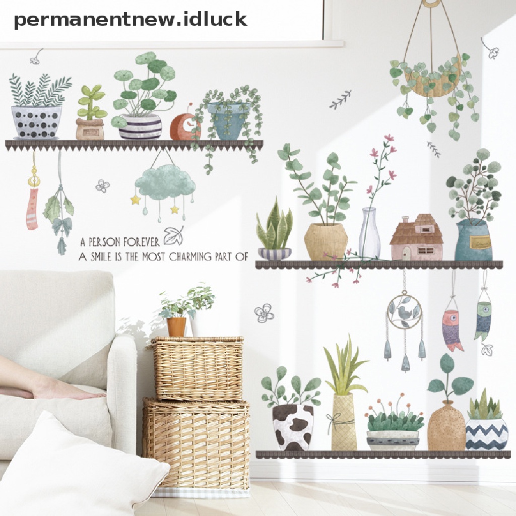 Stiker Dinding Motif Kartun Tanaman Bunga Bahan Vinyl Untuk Dekorasi Ruang Tamu