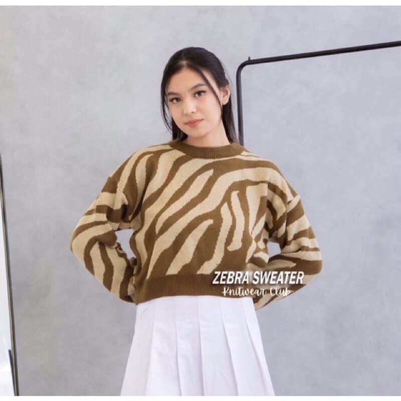 SWEATER CROP TOP MOTIF ZEBRA / Sweater Rajut Zebra / Sweater Zebra