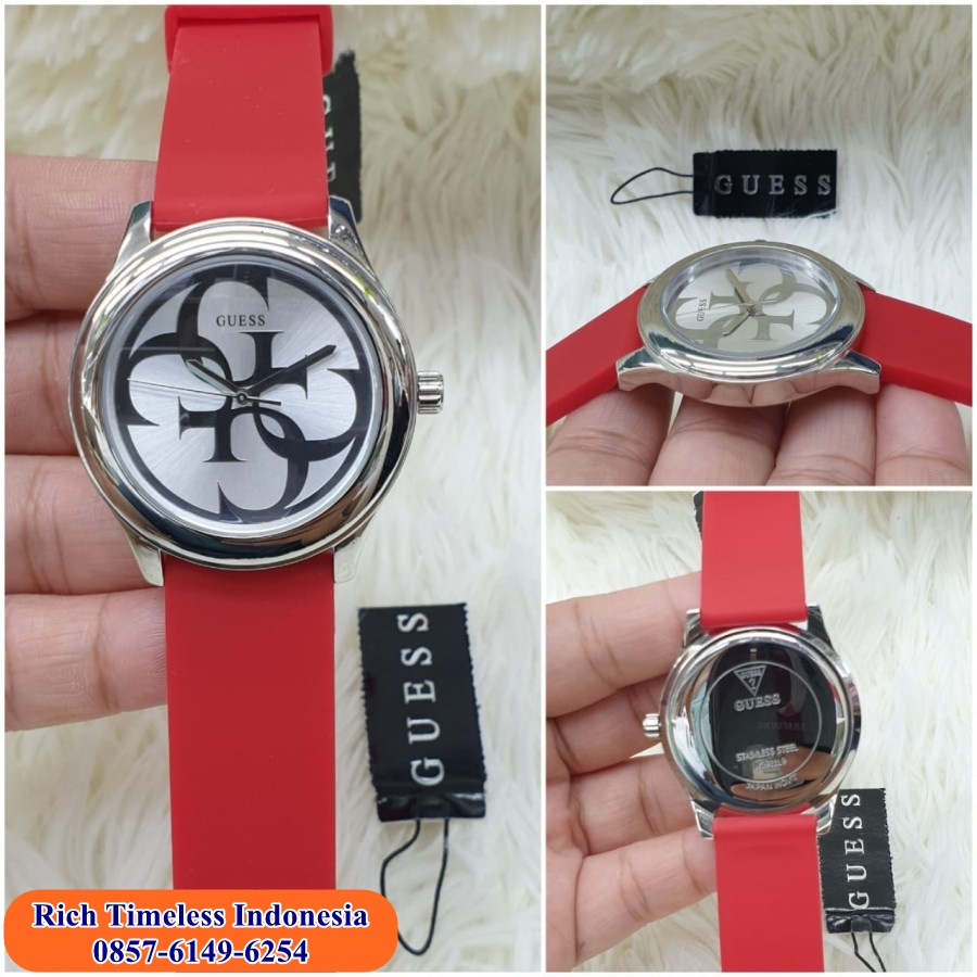 Big Sale  Jam Tangan Wanita Terbaru Merk Guess Red Silver Rubber Jam Tangan Kasual Wanita Branded Li