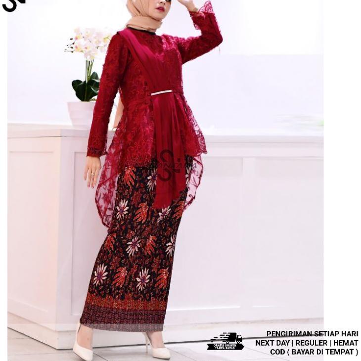 Keluaran Terbaru.. Kebaya Akad Nikah Modern Aurora Selendang Kebaya Wanita Modern Aurora Selendang S