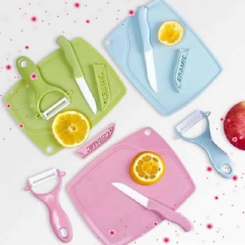 Talenan 1Set Pisau Ceramic+ Peeler+Talenan( 3 in 1)