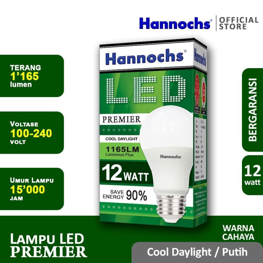 HANNOCHS PREMIER 12 WATT - Bola Lampu LED E27 12 Watt - Garansi 1 Tahun